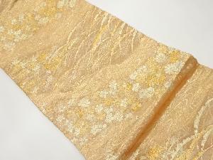 道長取に雪芝・草花・流水模様織出し袋帯